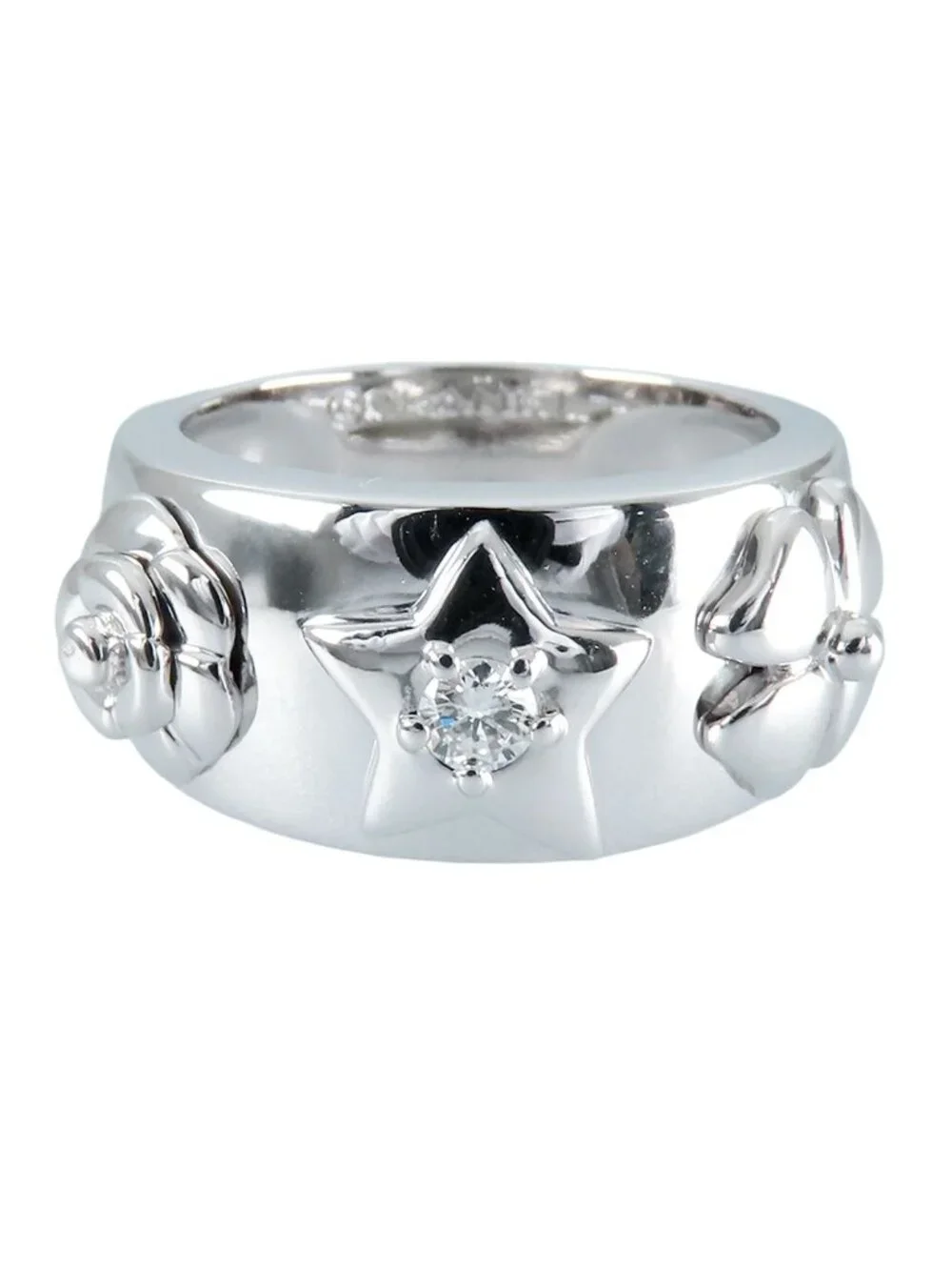 Chanel Three Symbol Ring White Gold 18K Diamond Quattro Comet Camellia